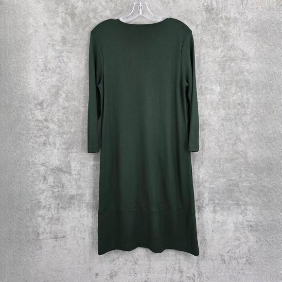 J Jill Ponte Knit Shift Dress S Dark Forest Green 3/4 Sleeve Pockets Stretchy - Picture 10 of 11